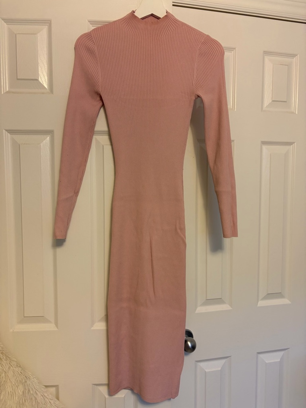 Aritzia Babaton Ribbed Mock-Neck Long Sleeve Knit Dress in Pink - Picture 3 of 5